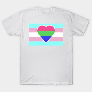 Transgender Pride Flag with Polysexual/Polyromantic Heart T-Shirt